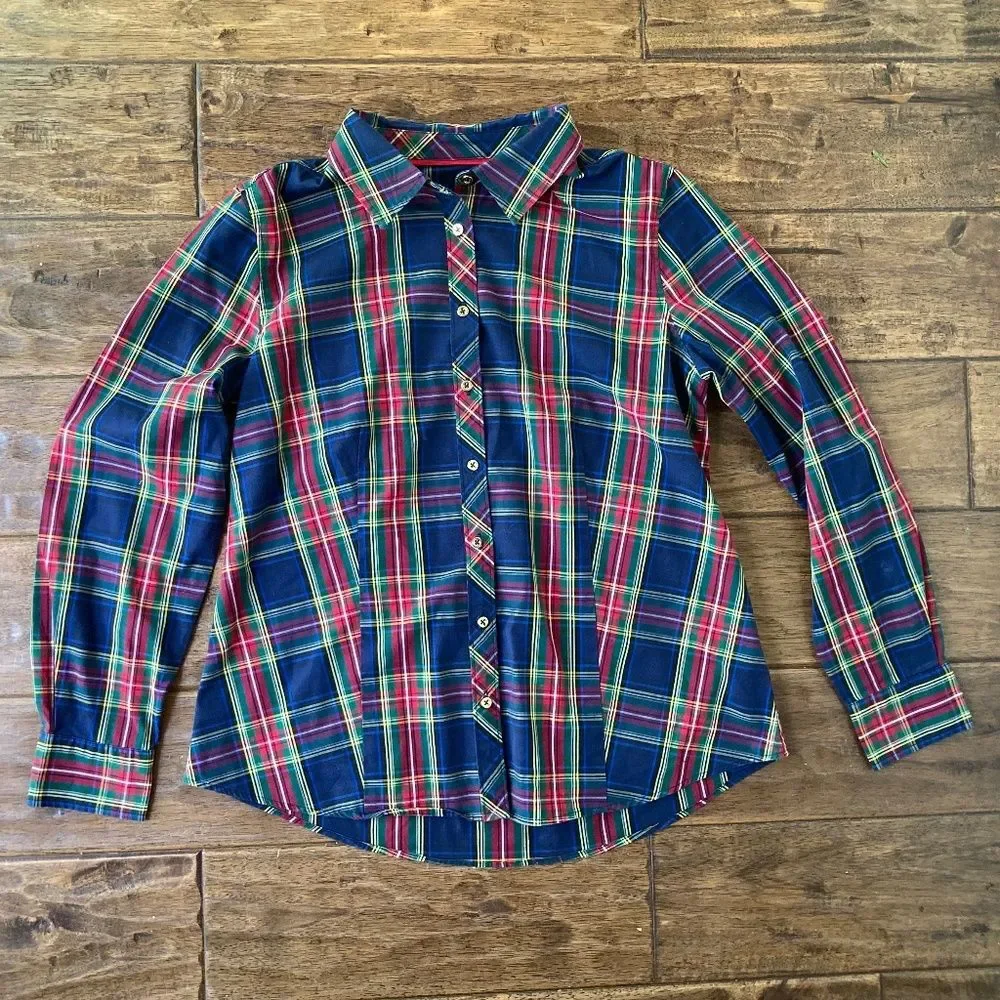 Talbot's Classic Shirt Scenic Plaid Size 10 Classic Career Office Preppy